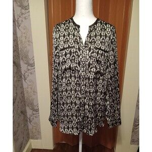 Philosophy Black/White Blouse with Horses and Faux Leather trim Medium